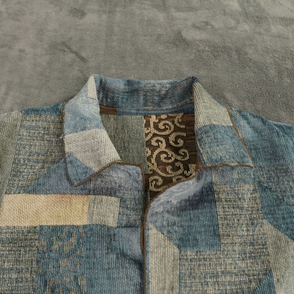 Winding River Jacket 42‎ Brown Blue Patchwork Lagenlook Cottagecore Reversible - Picture 12 of 12